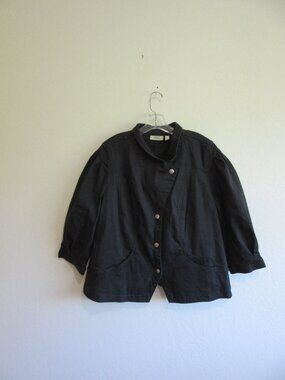 Lori Goldstein Black XL Puffy Sleeve Cotton Blend Snap Closure Jacket